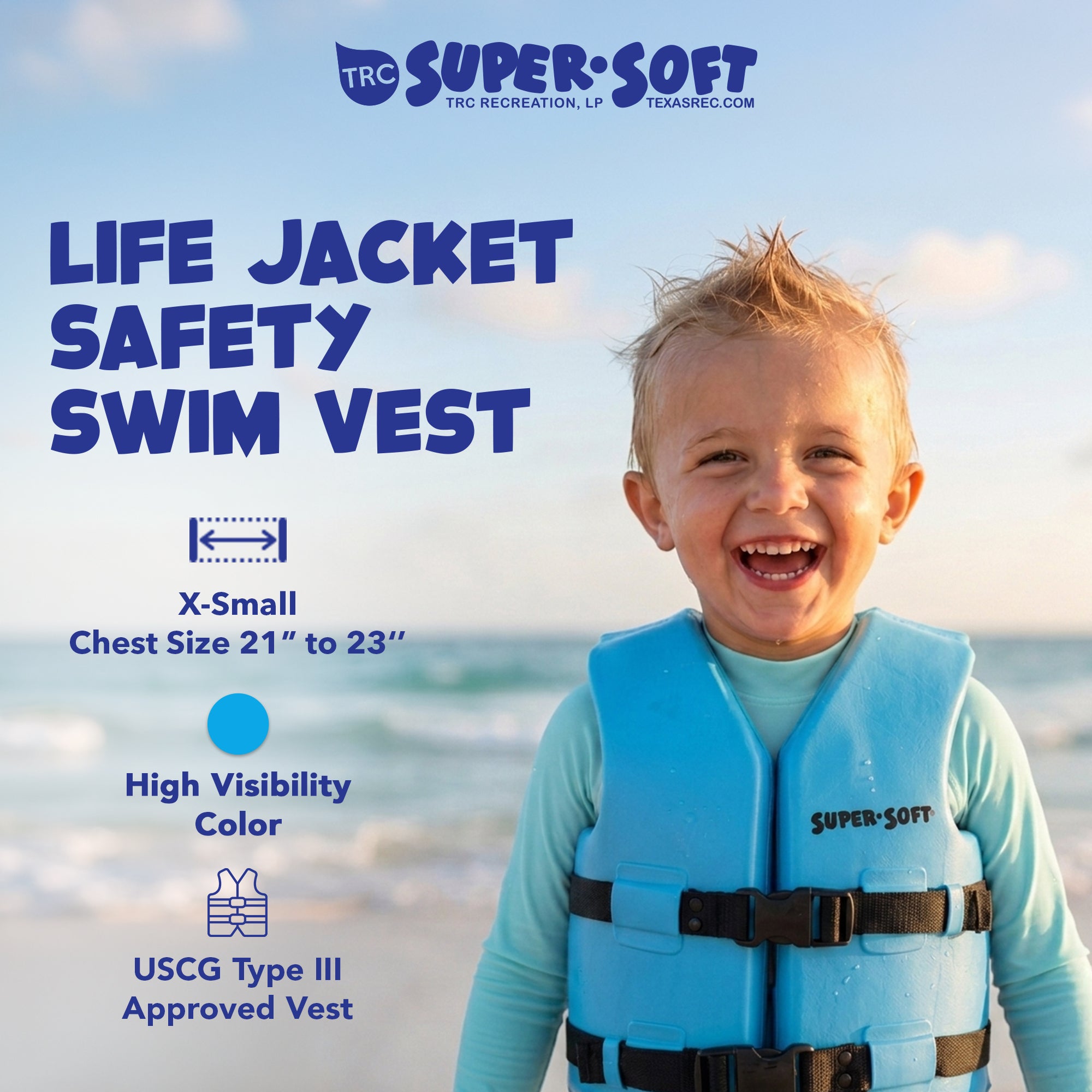 TRC Recreation Super Soft Child Life Jacket Swim Vest, X Small, Marina Blue - VMInnovations