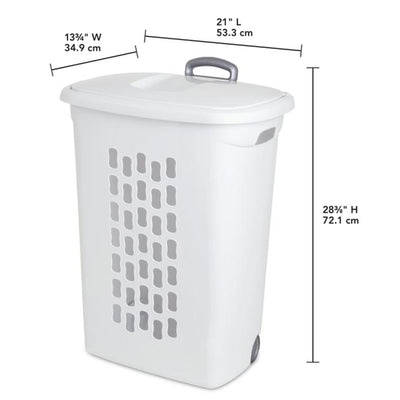 Sterilite White Laundry Hamper With Lift-Top, Wheels, And Pull Handle, 6 Pack
