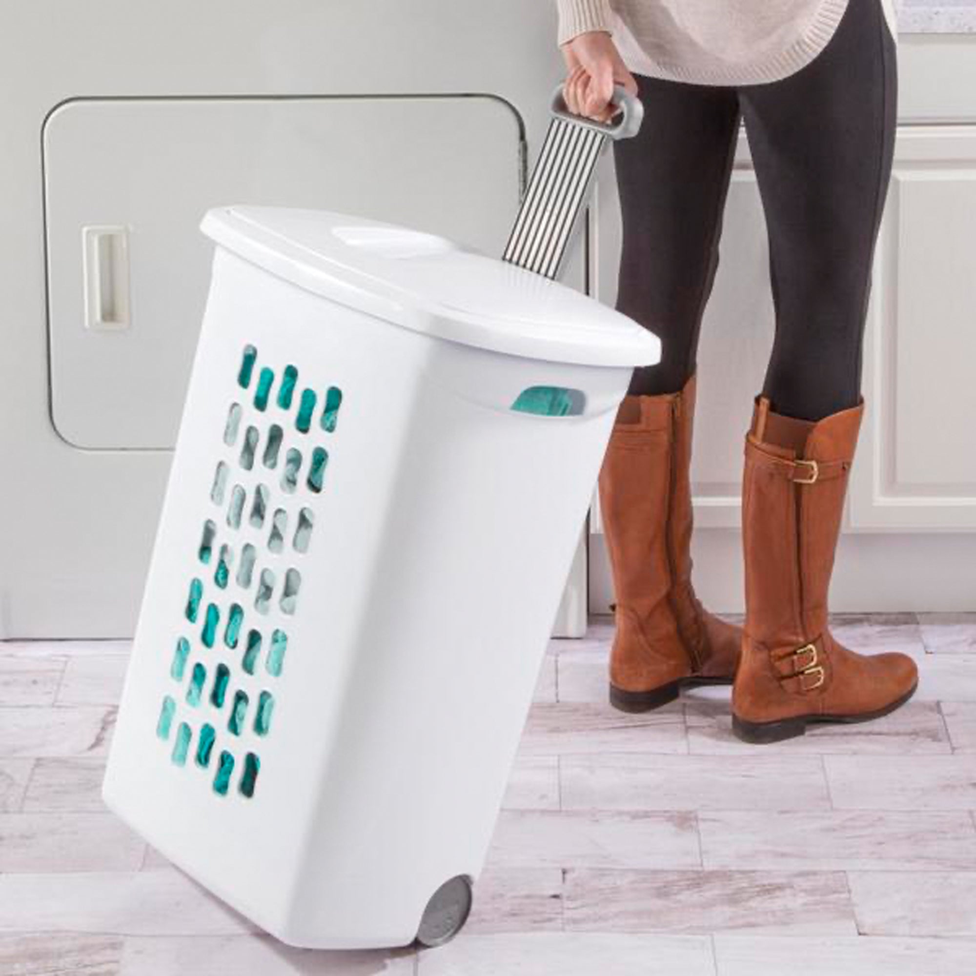 Sterilite White Laundry Hamper With Lift-Top, Wheels, And Pull Handle, 4 Pack - VMInnovations