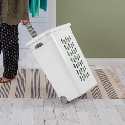 Sterilite White Laundry Hamper With Lift-Top, Wheels, And Pull Handle, 4 Pack - VMInnovations