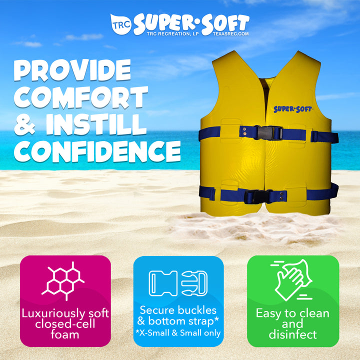 TRC Recreation Super Soft Life Jacket Swim Safety Vest, Medium, Yellow(Open Box)