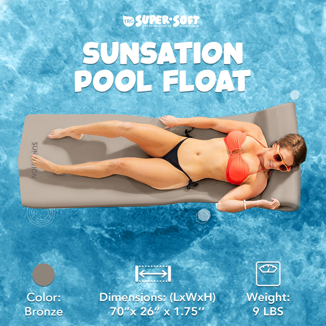 TRC Recreation Sunsation 1.75" Thick Foam Lounger Swimming Pool Float, Bronze