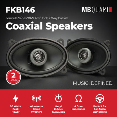 MB Quart Formula 2 Way Coaxial 90W 4 x 6 Inch Car Speakers (2 Pack)