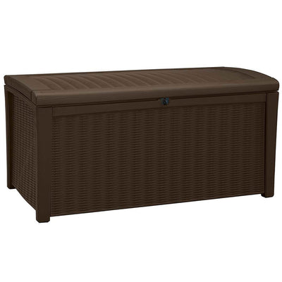 Keter Borneo 110 Gallon Rattan Resin Patio Storage Deck Box and Bench (2 Pack)