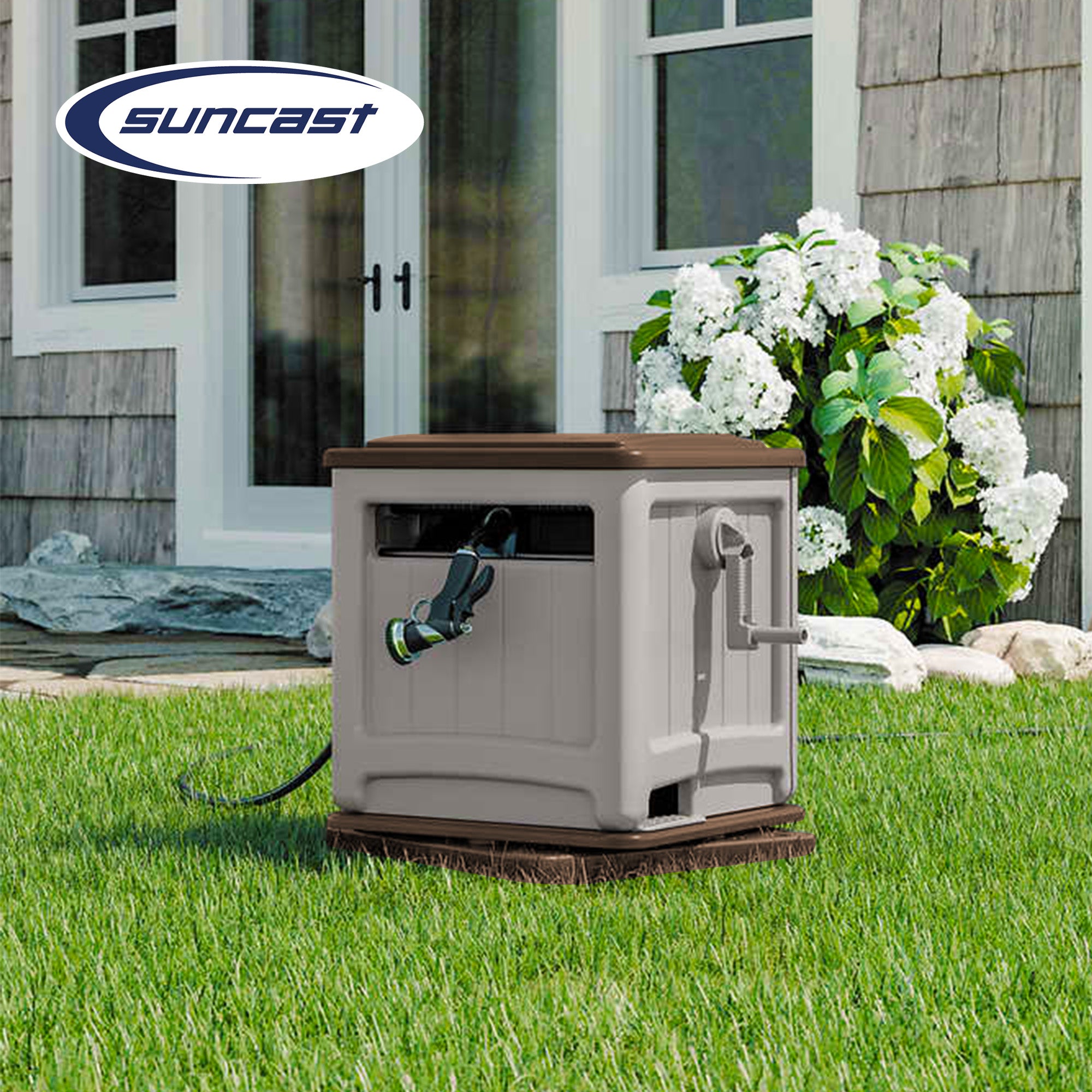 Suncast Swivel Hose Reel Storage Hideaway w/Smart Trak Hose Guide & Bin (2 Pack) - VMInnovations