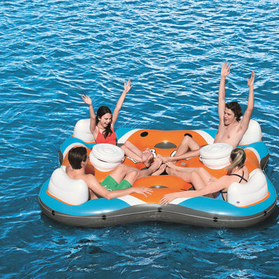 Bestway 101-Inch Rapid Rider 4-Person Floating Island Raft w/ Coolers (6 Pack) - VMInnovations