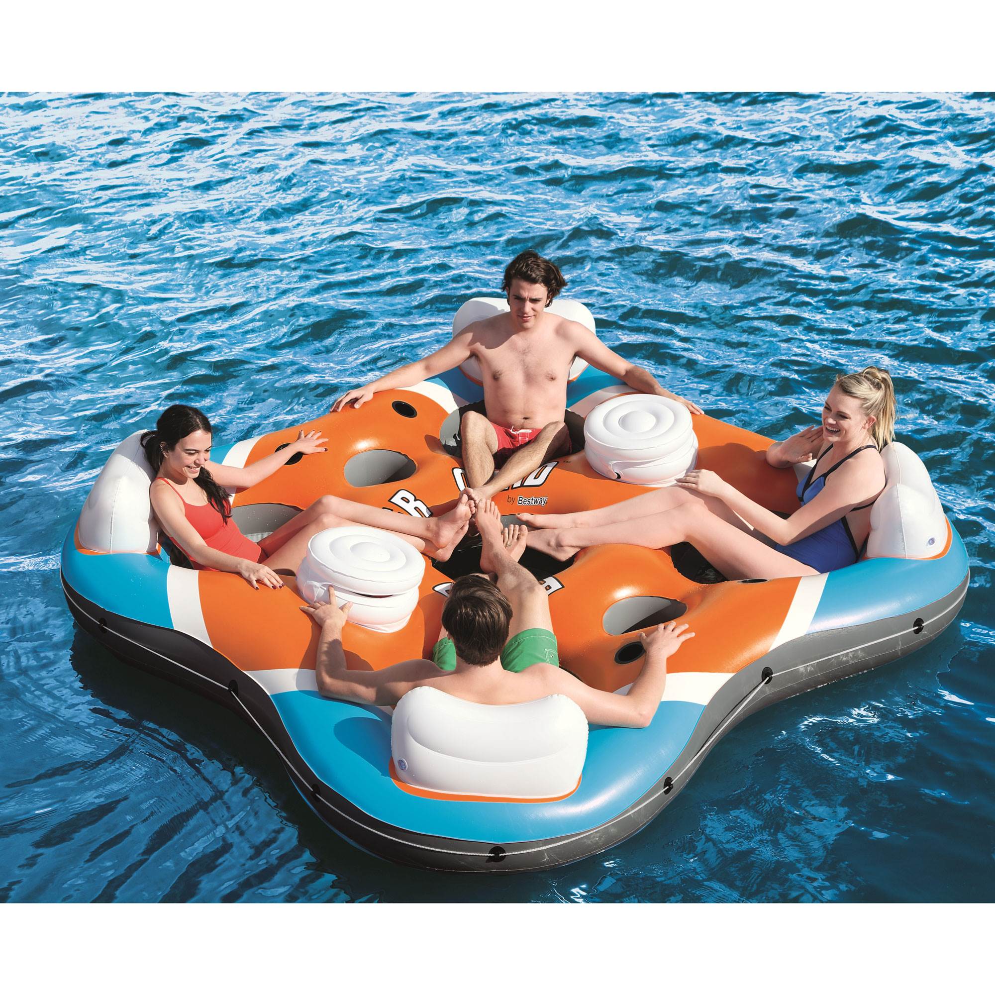 Bestway 101-Inch Rapid Rider 4-Person Floating Island Raft w/ Coolers (6 Pack) - VMInnovations