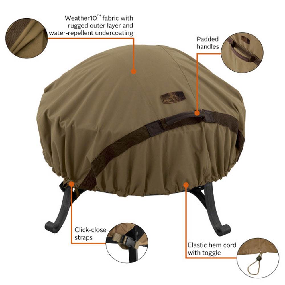 Classic Accessories Hickory 60 Inch Outdoor Polyester Fire Pit Cover, Mahogany