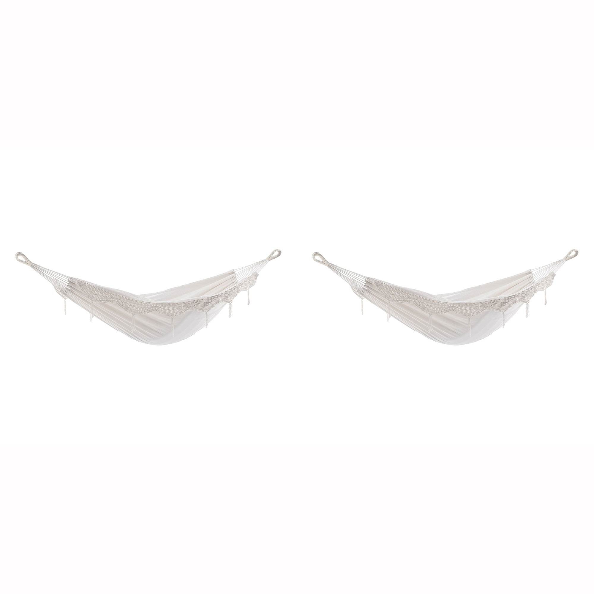 Vivere Brazilian Style Durable Cotton Double Outdoor Hammock, White (2 Pack)