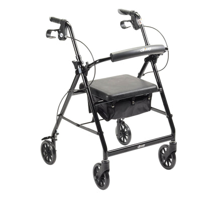 Drive Medical Rollator Removable Padded Seat Back Support Fold Up Walker, Black