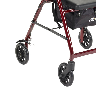 Drive Medical Rollator Removable Padded Seat Back Support Fold Up Walker, Red