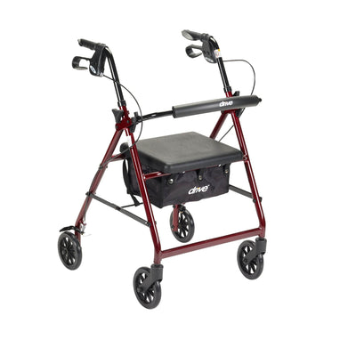 Drive Medical Rollator Removable Padded Seat Back Support Fold Up Walker, Red
