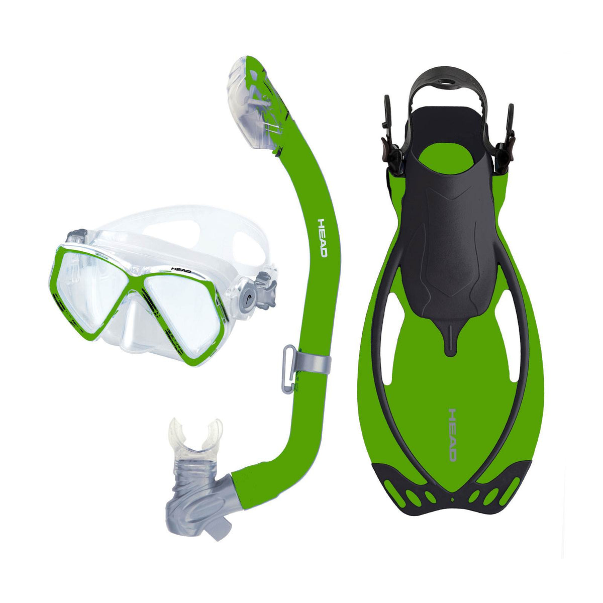HEAD Pirate Dry Youth Green Snorkeling Scuba Mask/Flippers w/ Bag, S/M(Open Box)