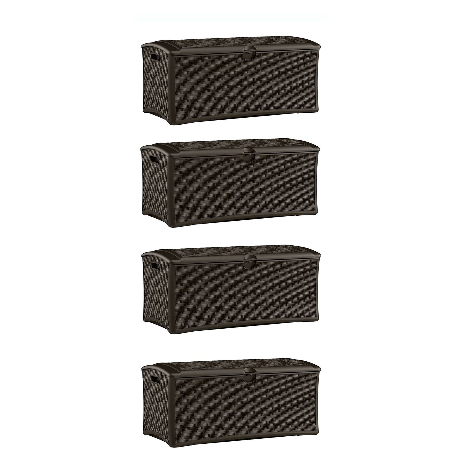 Suncast 72 Gallon Resin Wicker Outdoor Patio Storage Deck Box, Brown (4 Pack) - VMInnovations