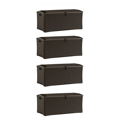 Suncast 72 Gallon Resin Wicker Outdoor Patio Storage Deck Box, Brown (4 Pack) - VMInnovations