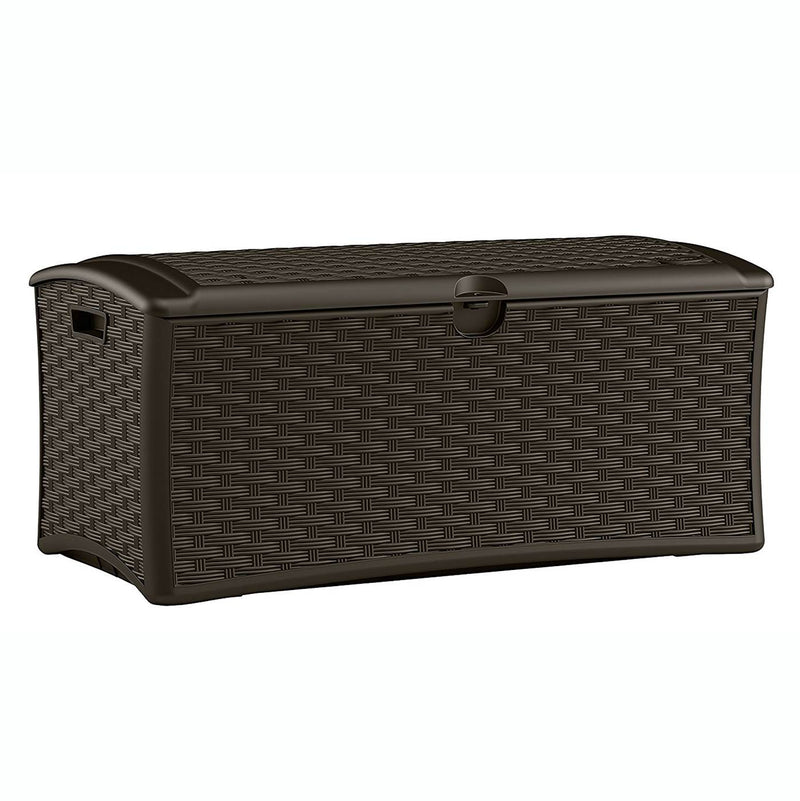 Suncast 72 Gallon Resin Wicker Outdoor Patio Storage Deck Box, Brown (4 Pack)