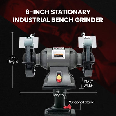 Jet 578008 8 Inch Stationary Workshop Durable Industrial Bench Grinder, Gray