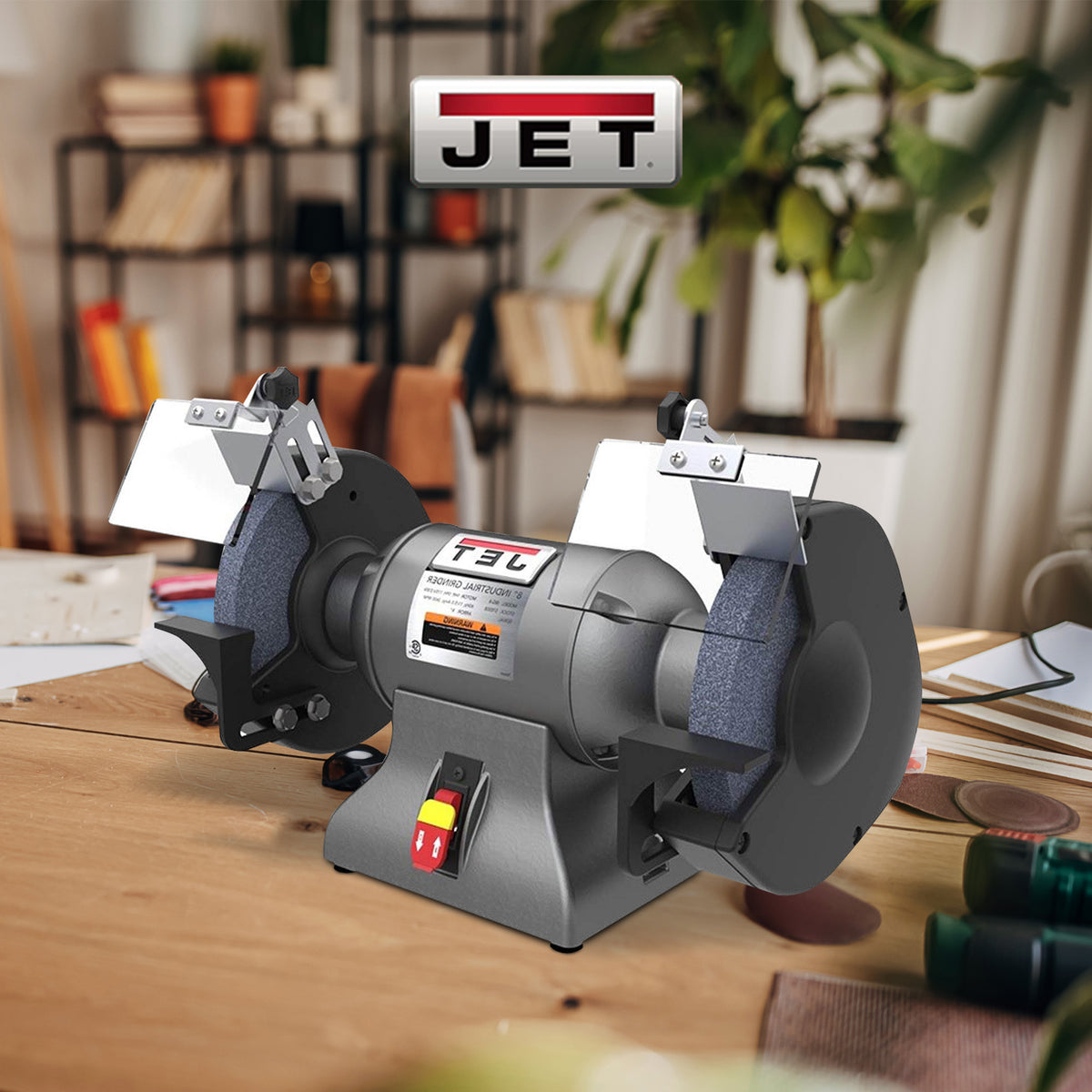 Jet 578008 8 Inch Stationary Workshop Durable Industrial Bench Grinder, Gray