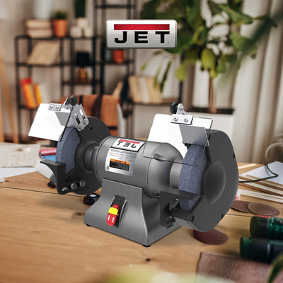 Jet 578008 8 Inch Stationary Workshop Durable Industrial Bench Grinder, Gray