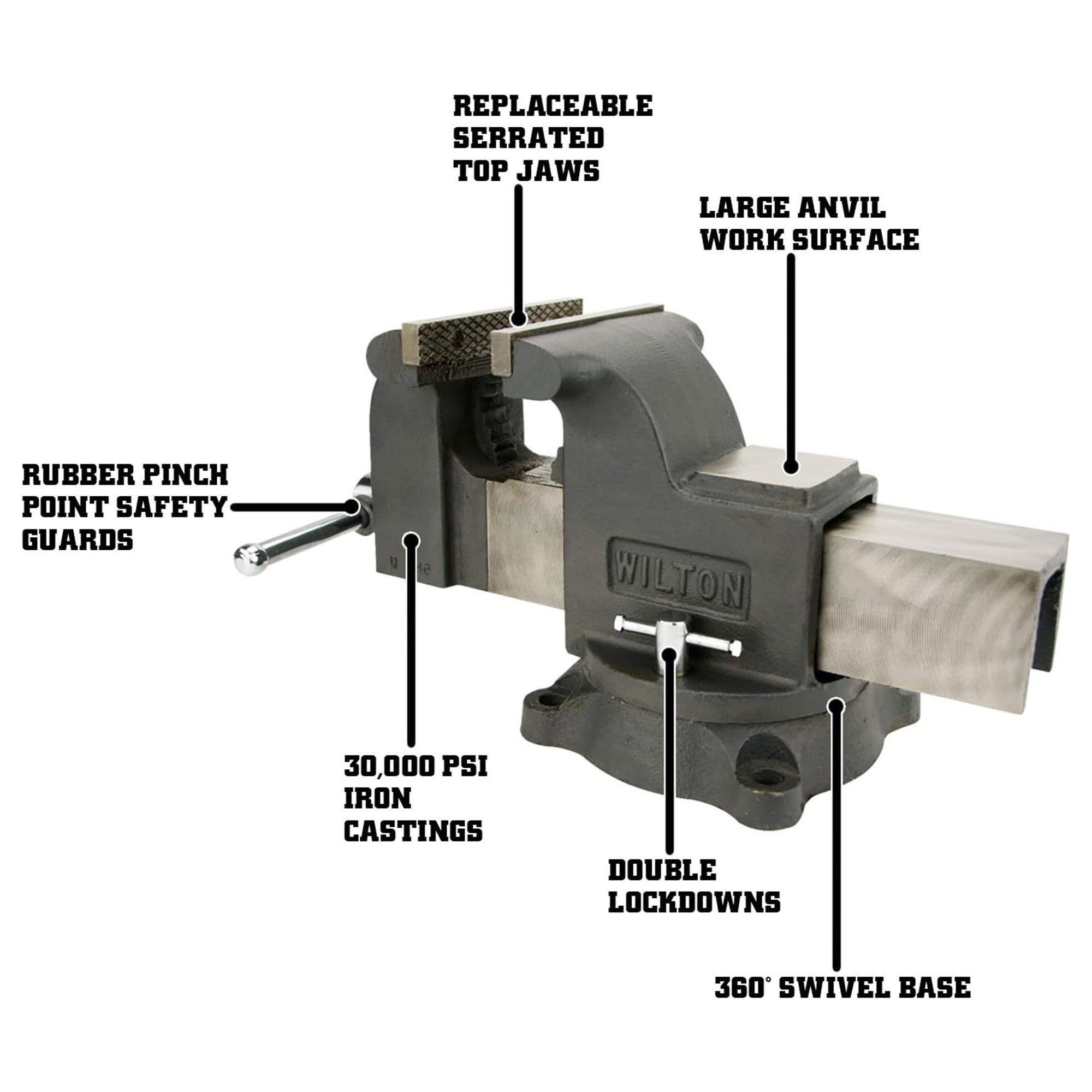 Wilton WS8 8 Inch Jaw 4 Inch Throat Steel Swivel Base Work Shop Bench Vise, Gray