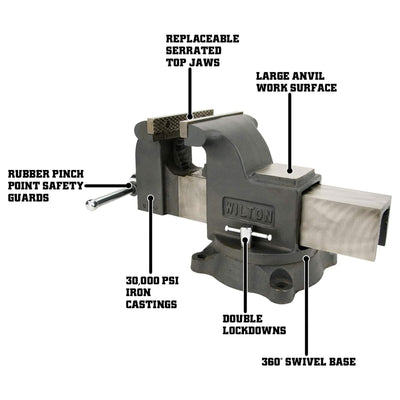 Wilton WS8 8 Inch Jaw 4 Inch Throat Steel Swivel Base Work Shop Bench Vise, Gray