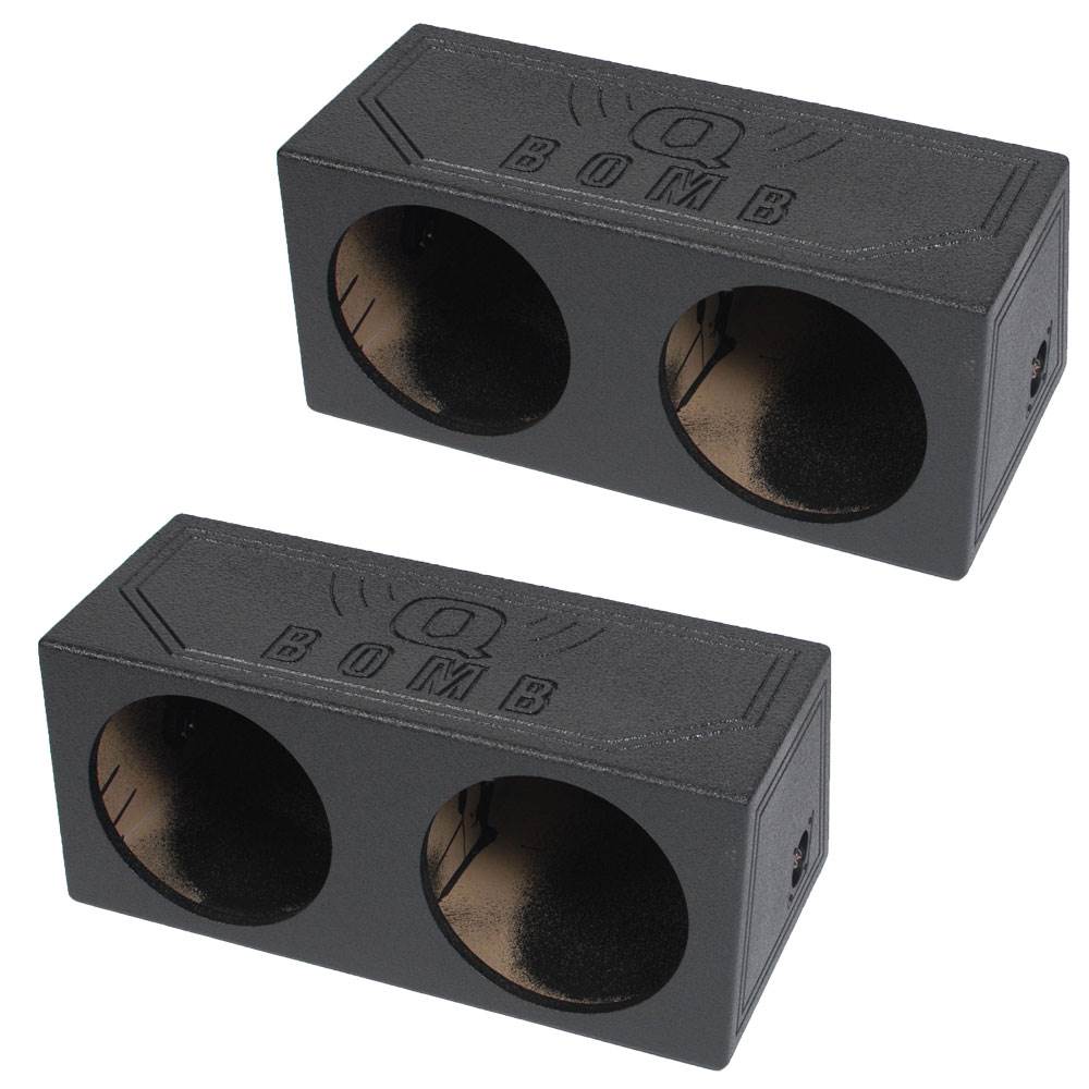 Q Power QBomb Dual 12" Sealed Port Subwoofer Sub Box w/ Bedliner Spray (2 Pack)