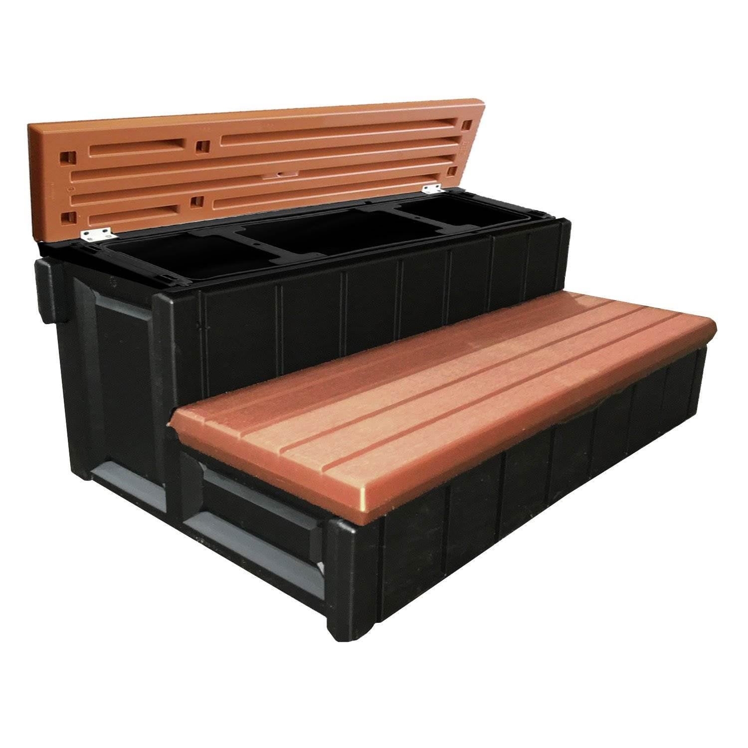 Leisure Accents 36" Deck Spa Hot Tub Storage Compartment Steps, Redwood (2 Pack) - VMInnovations