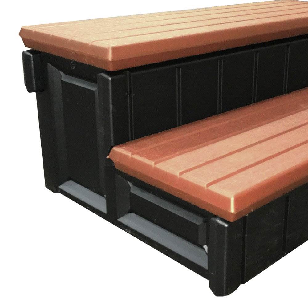 Leisure Accents 36" Deck Spa Hot Tub Storage Compartment Steps, Redwood (2 Pack)