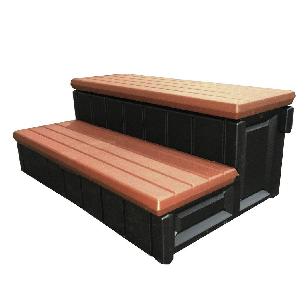 Leisure Accents 36" Deck Spa Hot Tub Storage Compartment Steps, Redwood (2 Pack)