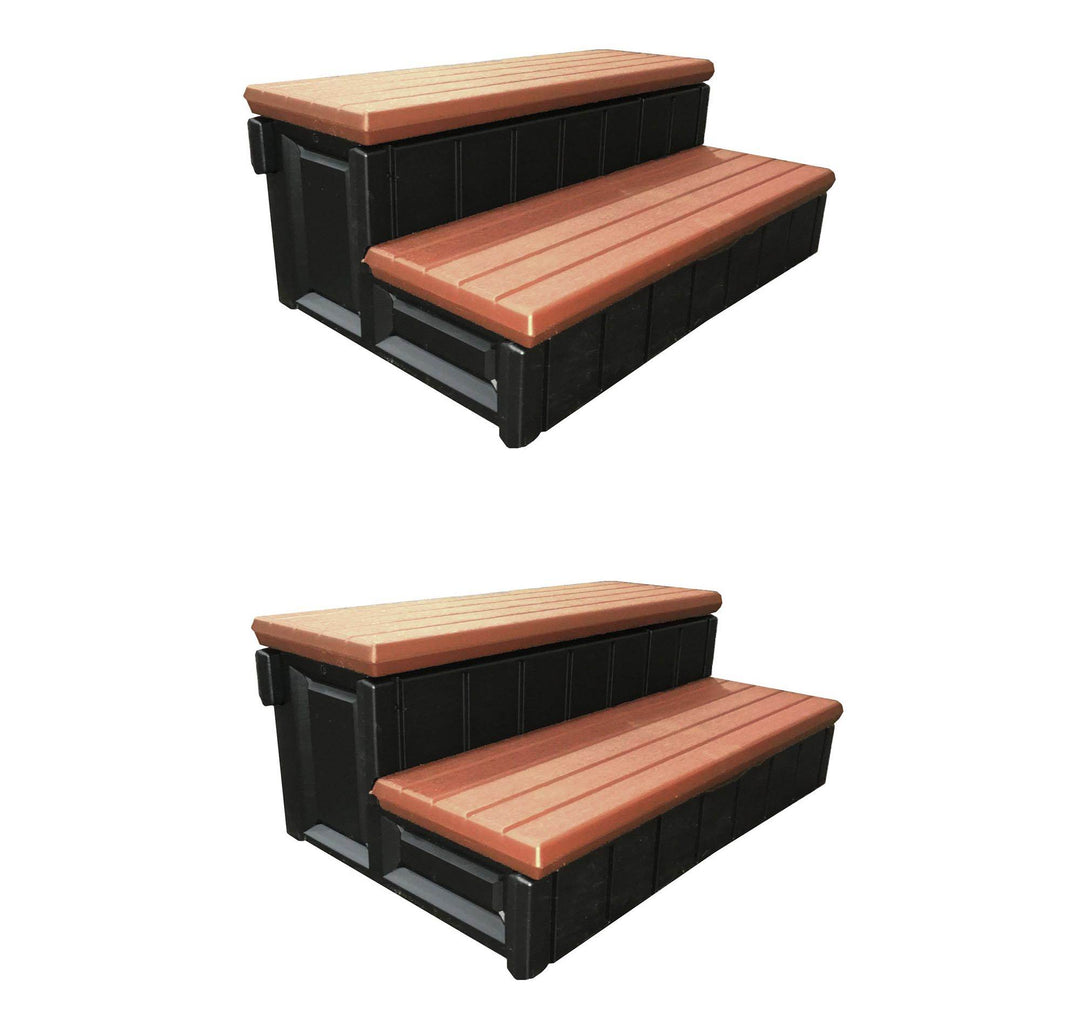 Leisure Accents 36" Deck Spa Hot Tub Storage Compartment Steps, Redwood (2 Pack)