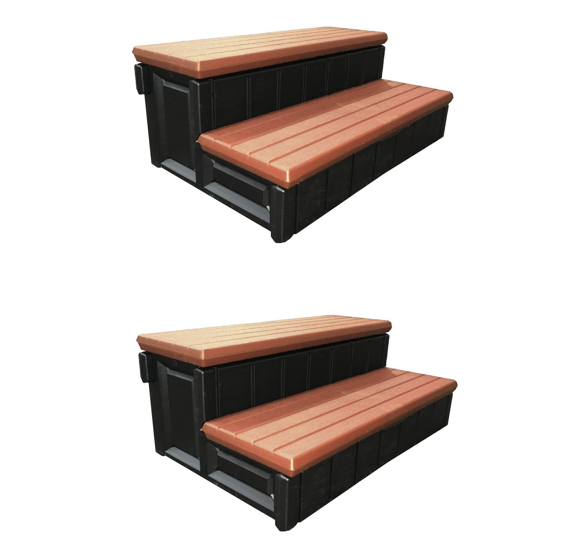 Leisure Accents 36" Deck Spa Hot Tub Storage Compartment Steps, Redwood (2 Pack) - VMInnovations