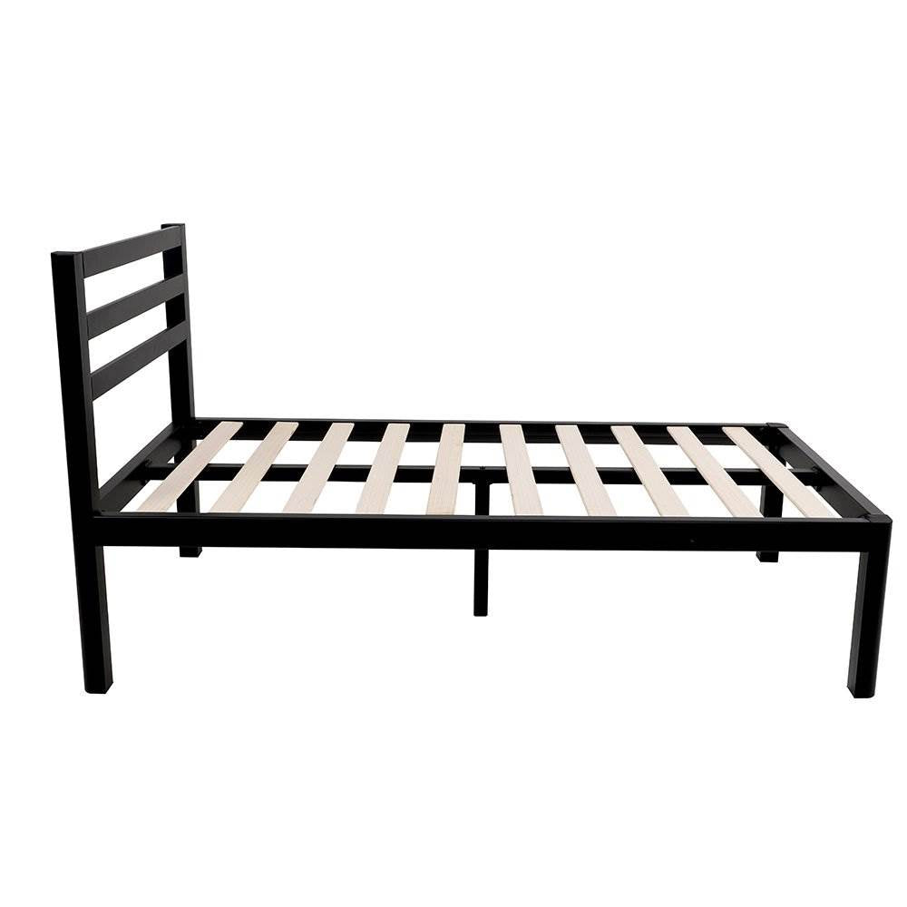intelliBASE 18" Wood Slat Black Metal Headboard Bed Frame, Queen (Open Box)