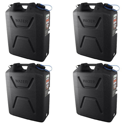 Wavian USA 5 Gallon Plastic Water Jug Can with Easy Pour Spout, Black (4 Pack)