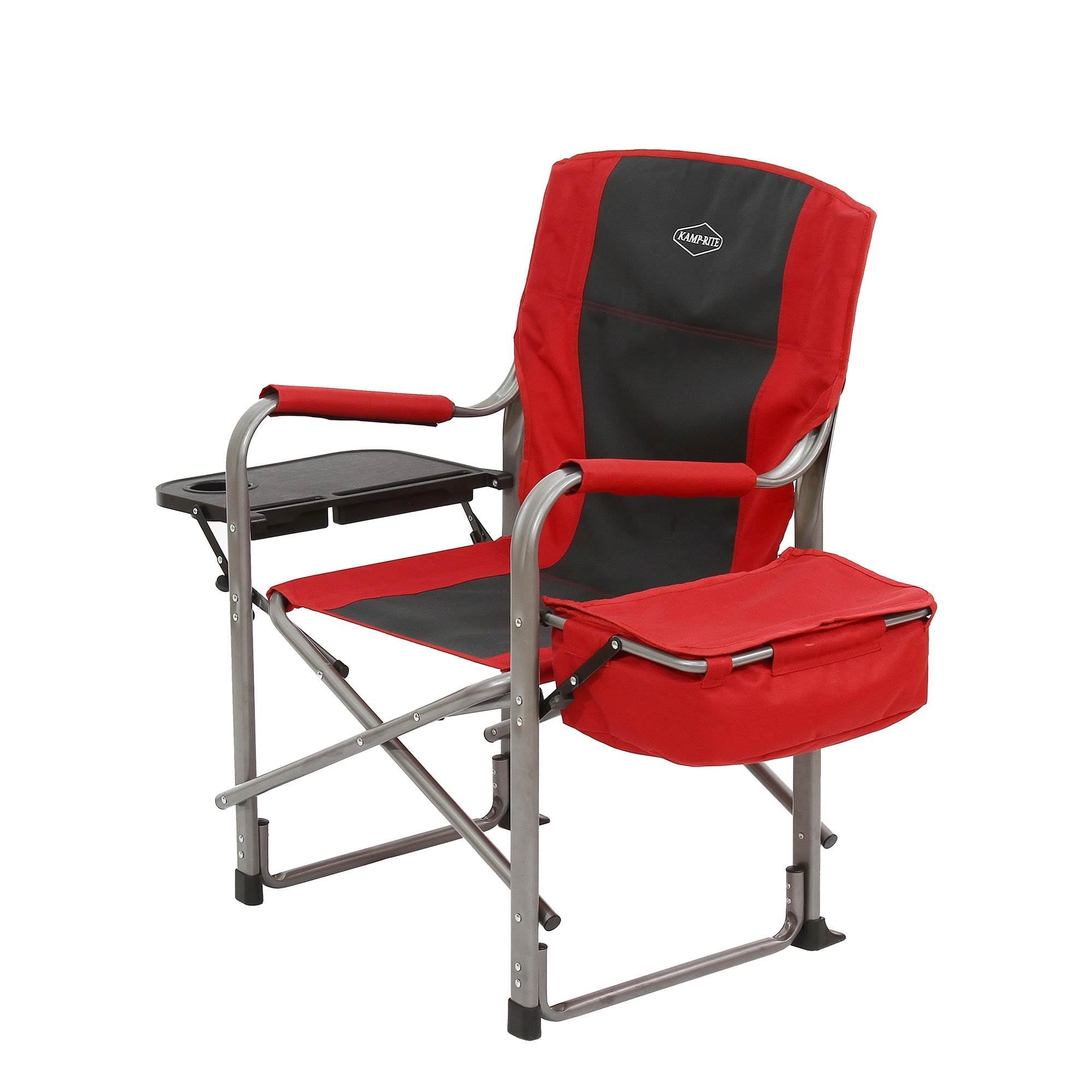 Kamp-Rite Camp Folding Director's Chair with Side Table & Cooler, Red(For Parts)