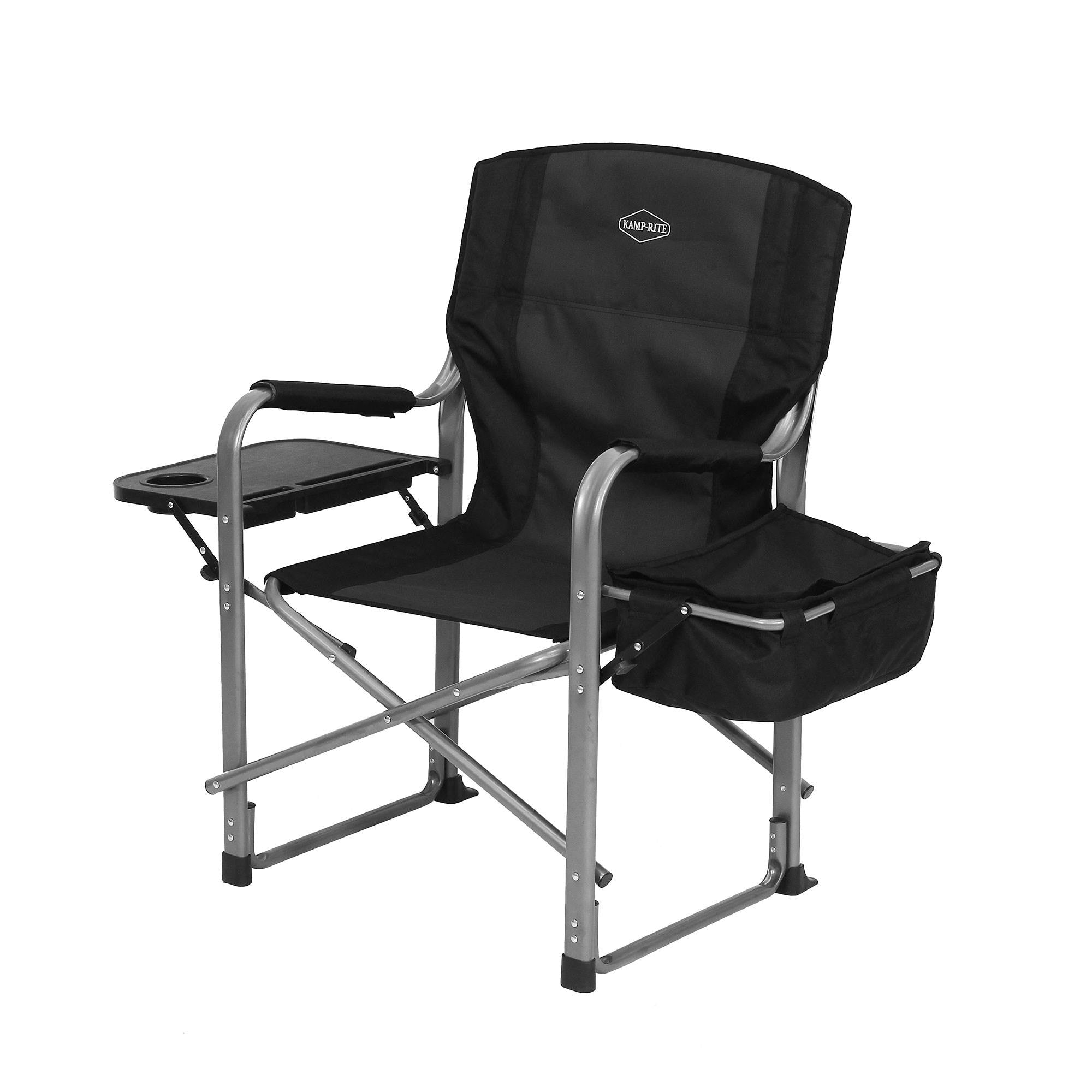 Kamp-Rite Director's Camping Chair with Cooler and Side Table, Black (2 Pack)