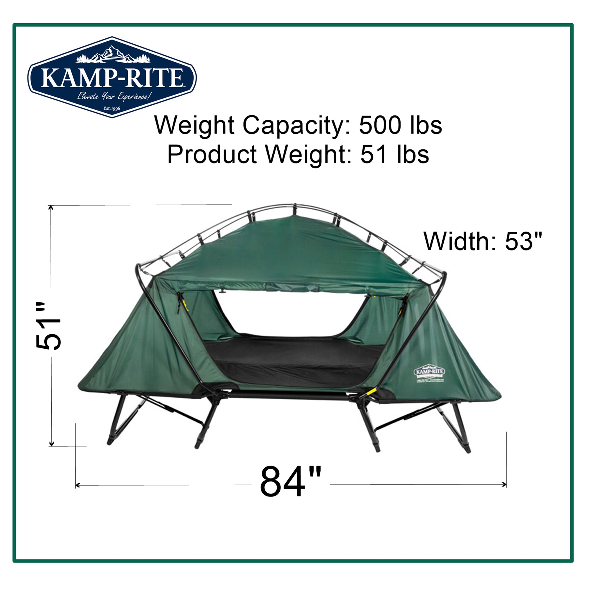 Kamp-Rite TB Collapsible Double Elevated 2 Person Tent Cot w/Bag & Rainfly(Used) - VMInnovations