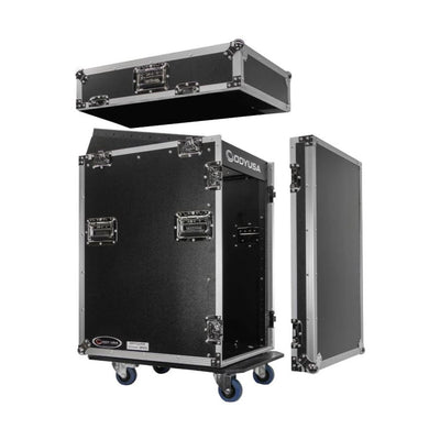 Odyssey FZ1316W 13U Top Slanted 16U Vertical Pro Combo Rack with Casters, Black - VMInnovations
