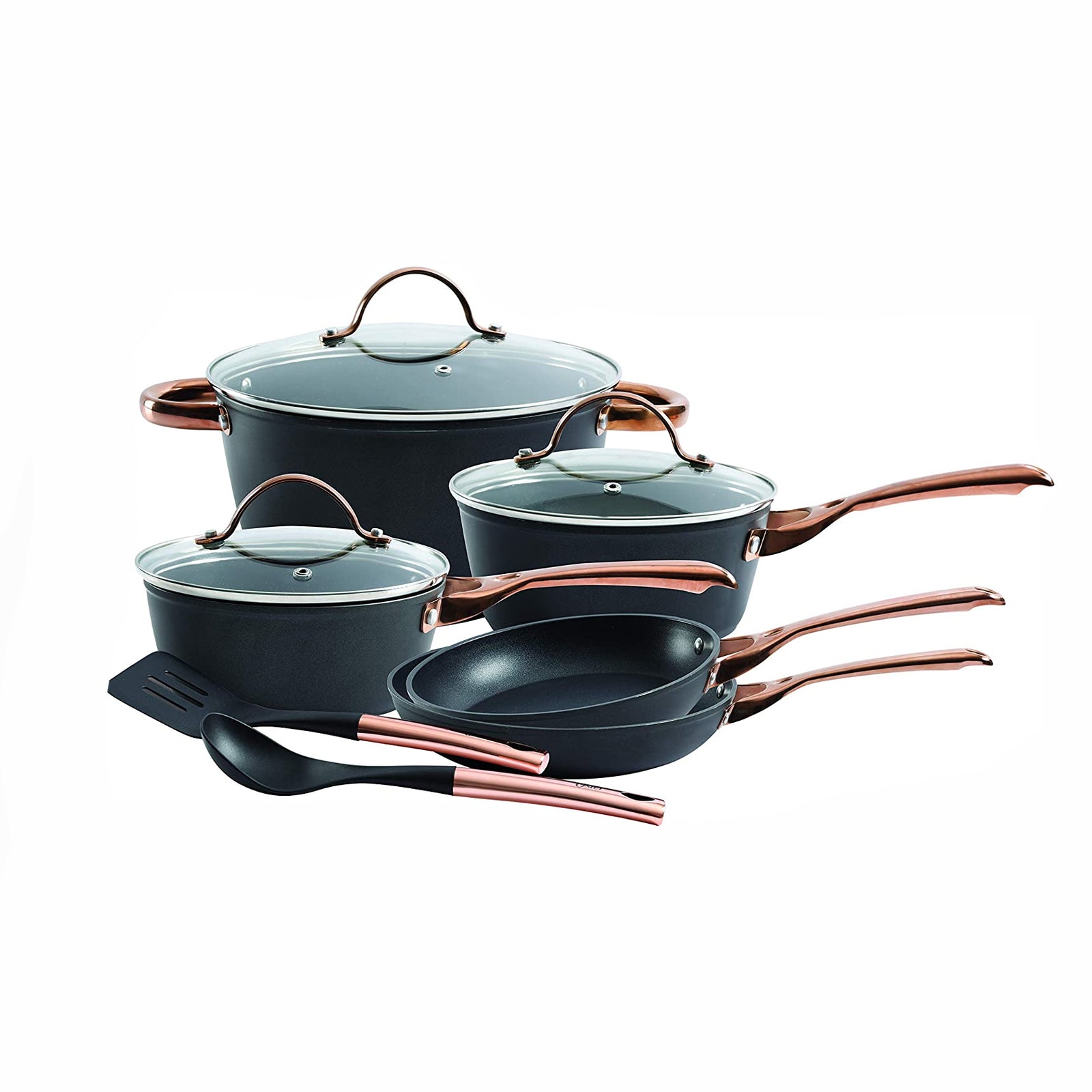 Oster Allsberg Non Stick Aluminum 10 Piece Cookware Set w/ Rose Gold Handles - VMInnovations