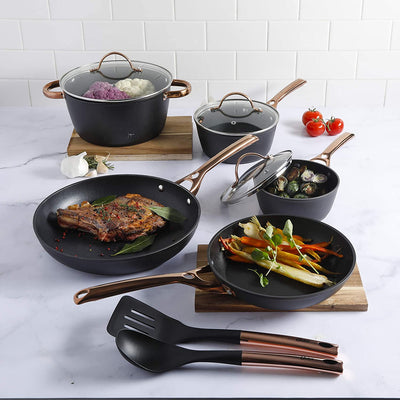 Oster Allsberg Non Stick Aluminum 10 Piece Cookware Set w/ Rose Gold Handles - VMInnovations