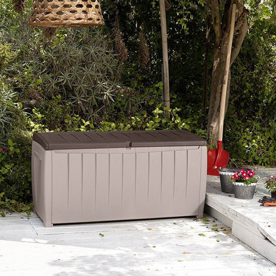 Keter Novel 90 Gallon Weather Resistant Outdoor Storage Box and Bench (2 Pack)