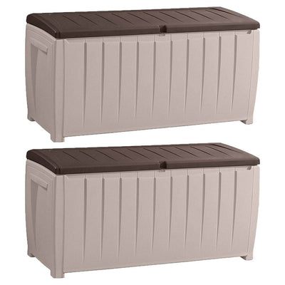 Keter Novel 90 Gallon Weather Resistant Outdoor Storage Box and Bench (2 Pack)