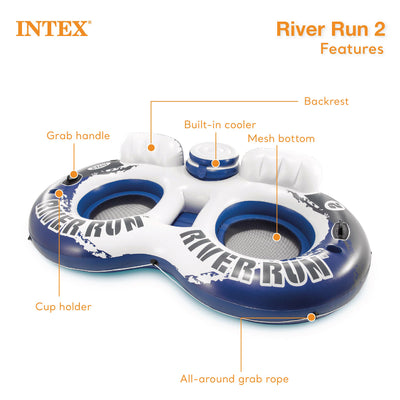 INTEX River Run Connect Inflatable Water Raft (4 Pack) + 2 Person Cooler Tube