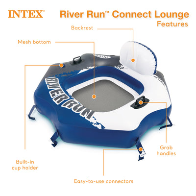 INTEX River Run Connect Inflatable Water Raft (4 Pack) + 2 Person Cooler Tube