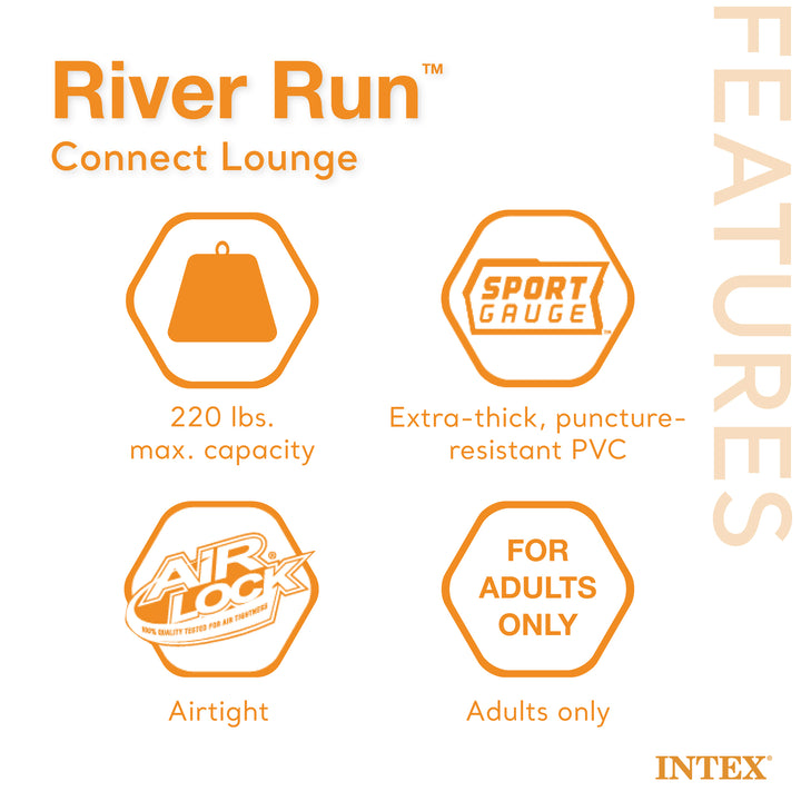 INTEX River Run Connect Inflatable Water Raft (4 Pack) + 2 Person Cooler Tube