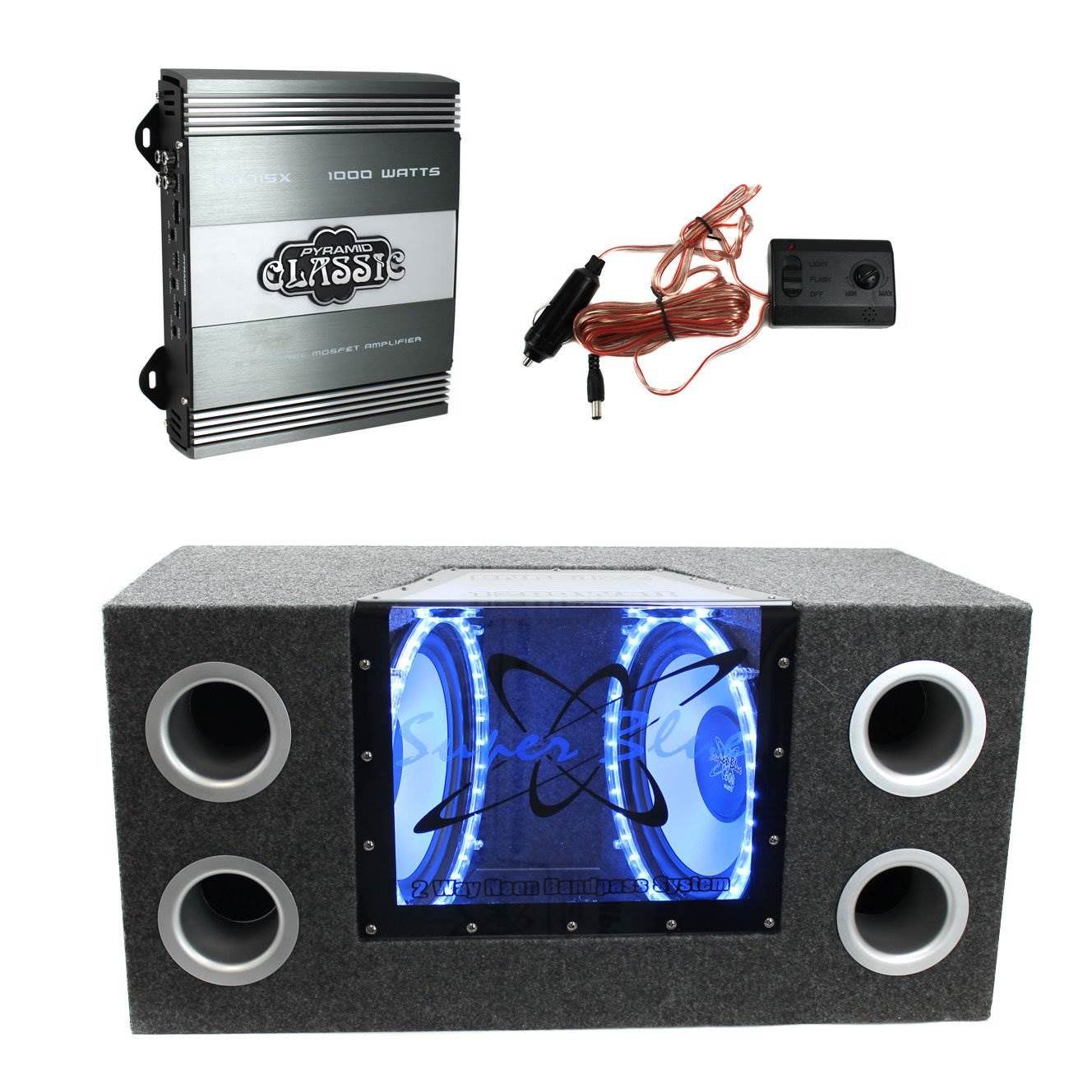 Pyramid 10" 1000W Subwoofer Bandpass System & Pyramid PB715X 1000W 2-Channel Amp - VMInnovations