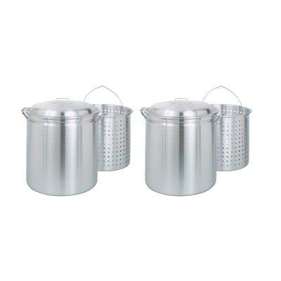 Bayou Classic Large 82 Quart Aluminum Stockpot Soup Pot, Lid and Basket (2 Pack)