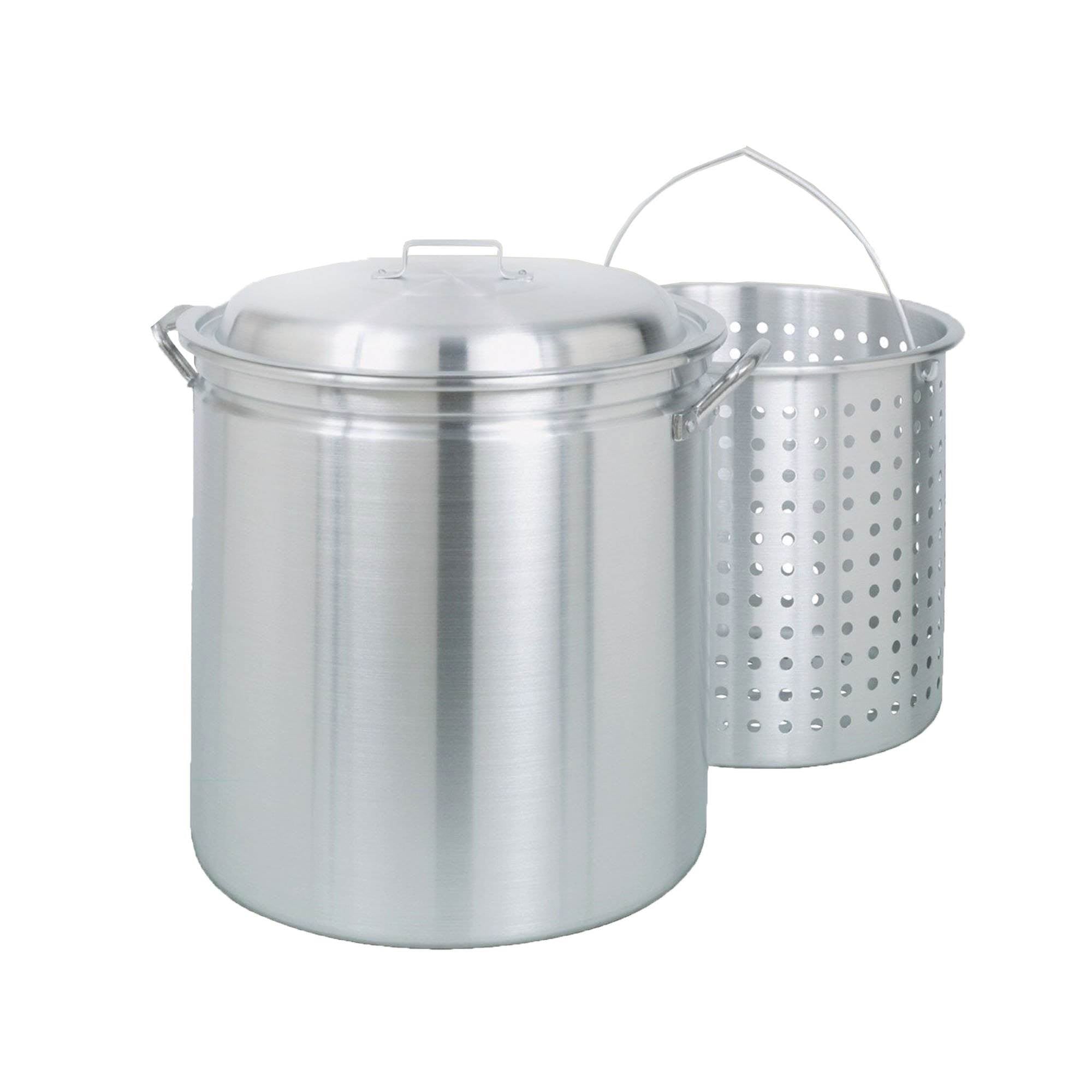 Bayou Classic Large 82 Quart Aluminum Stockpot Soup Pot, Lid and Basket (2 Pack)