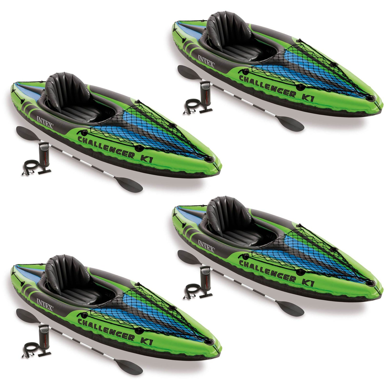 Intex Challenger K1 1-Person Inflatable Sporty Kayak w/ Oars And Pump (4 Pack) - VMInnovations