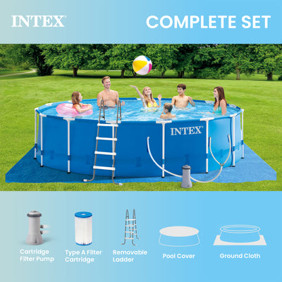 Intex Metal Frame 15' x 48" Outdoor Above Ground Pool Set with Round Pool Cover