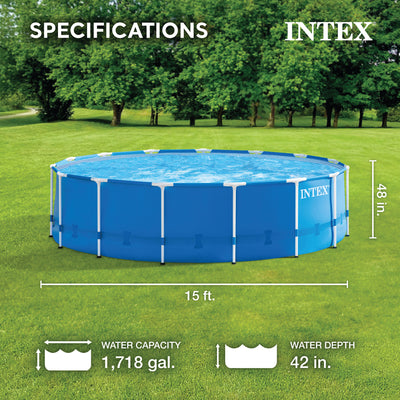 Intex Metal Frame 15' x 48" Outdoor Above Ground Pool Set with Round Pool Cover